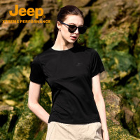 Jeep 女式短袖T恤衫J522084501品牌黑 M 面料:90.7%锦纶9.3%氨纶