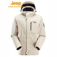 Jeep男式冲锋衣软壳两件套J232094082杏色 S