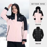 骆驼(CAMEL)户外情侣款三合一冲锋衣女款A24CF03674 木黛色/幻影黑 XL