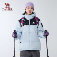 骆驼(CAMEL) W35CR07012中性款标准长面包羽绒服 2XL (远山蓝/幻影黑)