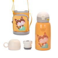 斯阁睿600ml儿童双盖吸管两用真空保温杯SGR-158黄色