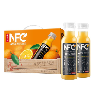 农夫山泉NFC橙汁果汁饮料 鲜果冷压榨 橙子冷压榨300ml*10瓶节庆版礼盒(zglt)