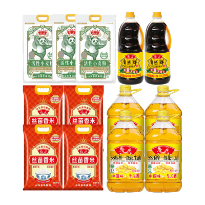 鲁花花生油5L*4瓶+丝苗香米5kg*4包+麦芯小麦粉5kg*3包+鲁花自然鲜酱香酱油980ml*2瓶单位福利1000元