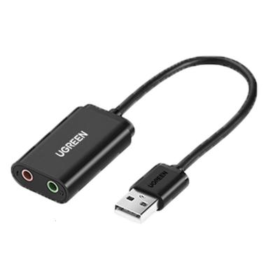 绿联(UGREEN)US205 USB外置独立声卡免驱 连接3.5mm音频耳机麦克风音响转换器头 黑