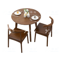 臻远 实木小圆桌简约圆形餐桌接待洽谈桌茶桌椅组合 胡桃色0.6米一桌两椅