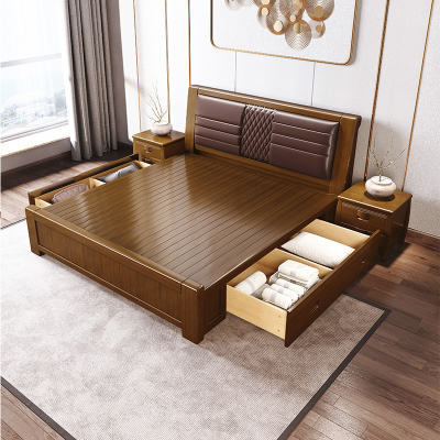 臻远ZY-SMC-144现代简约实木床双人床1.5米抽屉高箱
