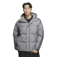 阿迪达斯(adidas)侧条纹户外保暖连帽羽绒服男款灰色IT8733