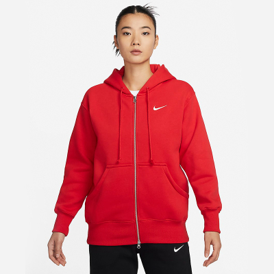 NIKE耐克上衣女加绒保暖夹克红色本命年宽松开衫拉链卫衣DQ5759-657