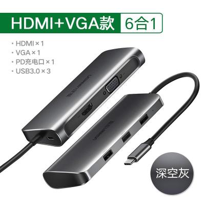 绿联Type-C扩展坞HDMI拓展坞VGA苹果转换器USB-C分线器雷电4转接头通用MacBook华为笔记本电脑iPad