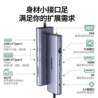 绿联(UGREEN)Type-C扩展坞USB-C转DPHDMI雷电4拓展坞4K60Hz多屏幕扩展通用Macbook华为笔