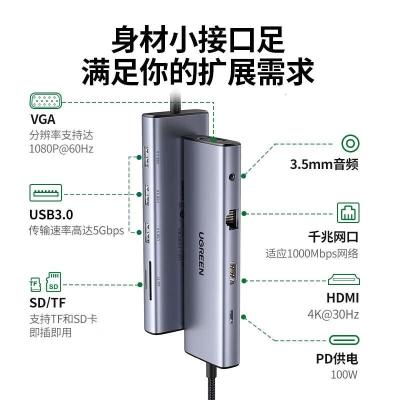 绿联Type-C扩展坞雷电4拓展坞USB-C分线器HDMI网线转接头HUB音频读卡通用苹果15MacBook电脑华为笔记