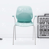 臻远ZY-7837 简约洽谈椅休闲办公椅轻奢铁艺靠背椅 绿背绿座扶手款