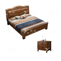 臻远 ZY4031227实木床胡桃色1.5米单人床含两个床头柜