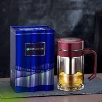 万象 双层玻璃办公杯 V221L枣红色360ML