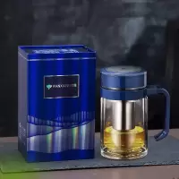 万象 双层玻璃办公杯 V221L海蓝色360ML