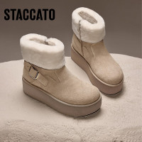 思加图冬季雪顶可可雪地靴保暖短靴厚底女时装靴