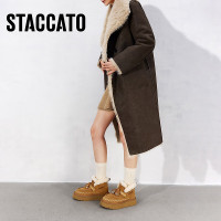 思加图冬季保暖毛毛鞋厚底增高穆勒拖女鞋