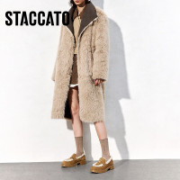 思加图春季复古毛毛鞋保暖乐福鞋厚底增高女皮鞋