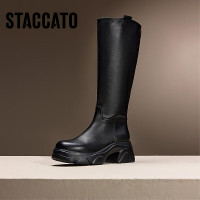 思加图冬季英伦风骑士靴长靴高筒靴厚底增高女皮靴