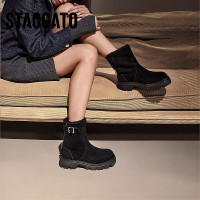 思加图冬季复古雪地靴中靴保暖时装靴厚底女靴