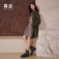 森达切尔西靴女款冬季新厚底显瘦烟囱靴休闲短靴
