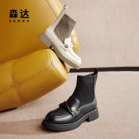 森达袜靴女款冬季时尚乐福舒适休闲中筒靴
