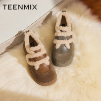 天美意女鞋一脚蹬乐福鞋毛毛鞋保暖雪地靴女短靴冬