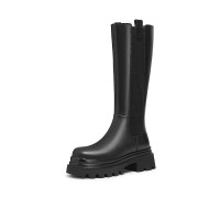 天美意女靴长筒靴长靴厚底百搭机车女切尔西靴冬