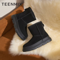 天美意女靴厚底复古毛绒保暖棉鞋短靴女雪地靴冬