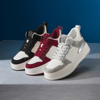 天美意女鞋厚底系带闪钻运动休闲高帮鞋女板鞋春