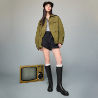 天美意女靴粗跟酷飒机车复古长靴女骑士靴冬