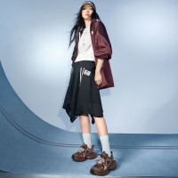 天美意老爹鞋女鞋子厚底系带双鞋带复古增高女休闲鞋春