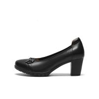 暇步士(Hush Puppies)高跟鞋女士休闲一脚蹬粗跟皮单鞋