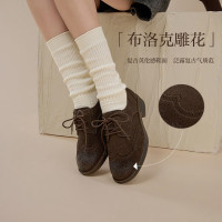 百思图春复古英伦风布洛克花牛津鞋女真皮皮鞋