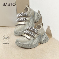 百思图银河泱泱秋厚底增高运动银色轮胎老爹鞋凉鞋