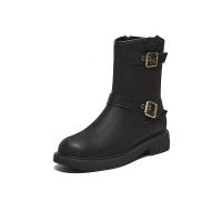 百思图冬季商场西部牛仔靴粗跟女美拉德短靴