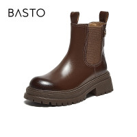 百思图冬季商场切尔西烟筒靴厚底粗跟女短靴
