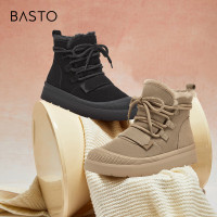 百思图冬季商场运动风户外雪地靴厚底加绒男短靴