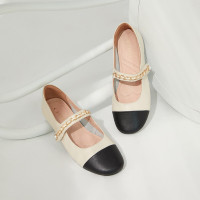 百思图小香风平底鞋圆头玛丽珍鞋皮鞋女浅口单鞋