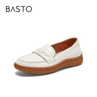 百思图商场一脚蹬通勤乐福鞋软平底女休闲小皮鞋