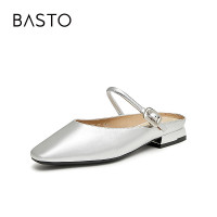 百思图夏季商场一脚蹬户外穆勒拖粗跟外穿女拖鞋