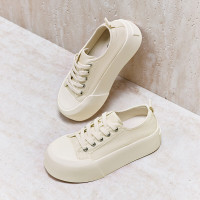 百思图秋季松糕厚底帆布鞋小白鞋女运动休闲鞋