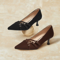 百思图春商场气质优雅尖头细跟高跟鞋浅口女单鞋
