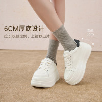 百思图春商场厚底松糕鞋小白鞋小个子女休闲鞋