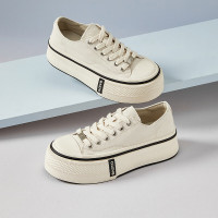 百思图秋厚底增高帆布鞋小白鞋一脚蹬女运动休闲鞋