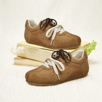 百思图春季商场真皮百搭德训鞋平底女运动休闲鞋