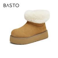 百思图绵绵白雪冬商场真皮保暖雪地靴厚底女棉鞋