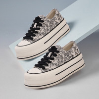 百思图秋新中式松糕厚底增高帆布鞋女运动休闲鞋