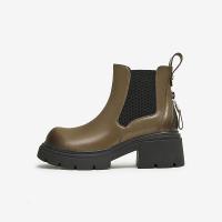 百思图冬季商场牛皮高跟烟筒靴切尔西靴女短靴