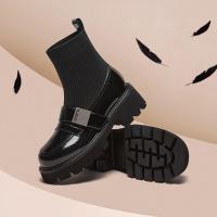 百思图黑天鹅冬商场加绒乐福连袜靴女弹力瘦瘦短靴